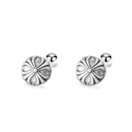 Screw Back Earrings | Sterling Silver 6mm Oxidized Fleury Cross Dot Barbell Bead Earrings - sugarkittenlondon