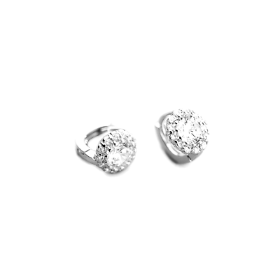 Sterling Silver 6mm Mini Hoop Cut CZ Halo Flower Dome Huggie Earrings - sugarkittenlondon