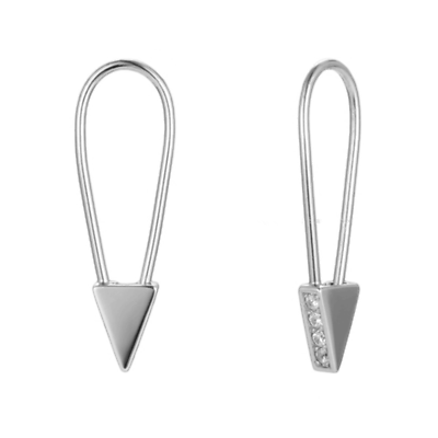 Sterling Silver Triangle CZ Safety Pin Hoop Drop Earrings with Rhodium Plating - sugarkittenlondon