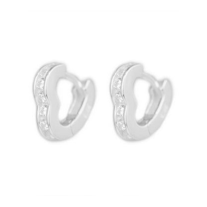 Sterling Silver Heart Eternity Huggie Hoop Earrings with Cubic Zirconia - sugarkittenlondon