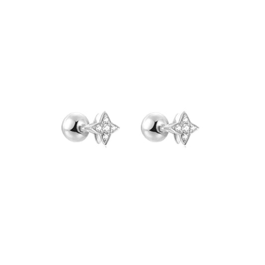 Mini Star Stud Earrings in Sterling Silver with CZ Bead and Ball Screw Back - sugarkittenlondon
