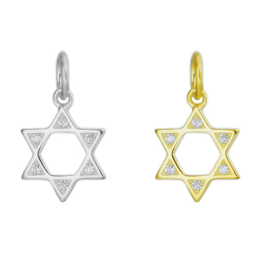 Sterling Silver CZ Hollow Six Pointed Star Hex Star of David Pendant Necklace - sugarkittenlondon