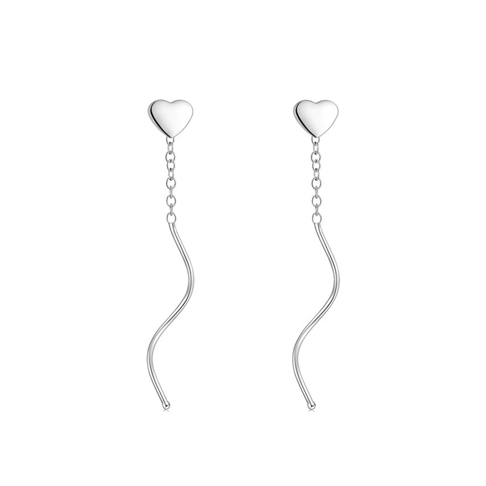 Shining Heart Sterling Silver Wave Pull Through Threader Dangle Earrings - sugarkittenlondon