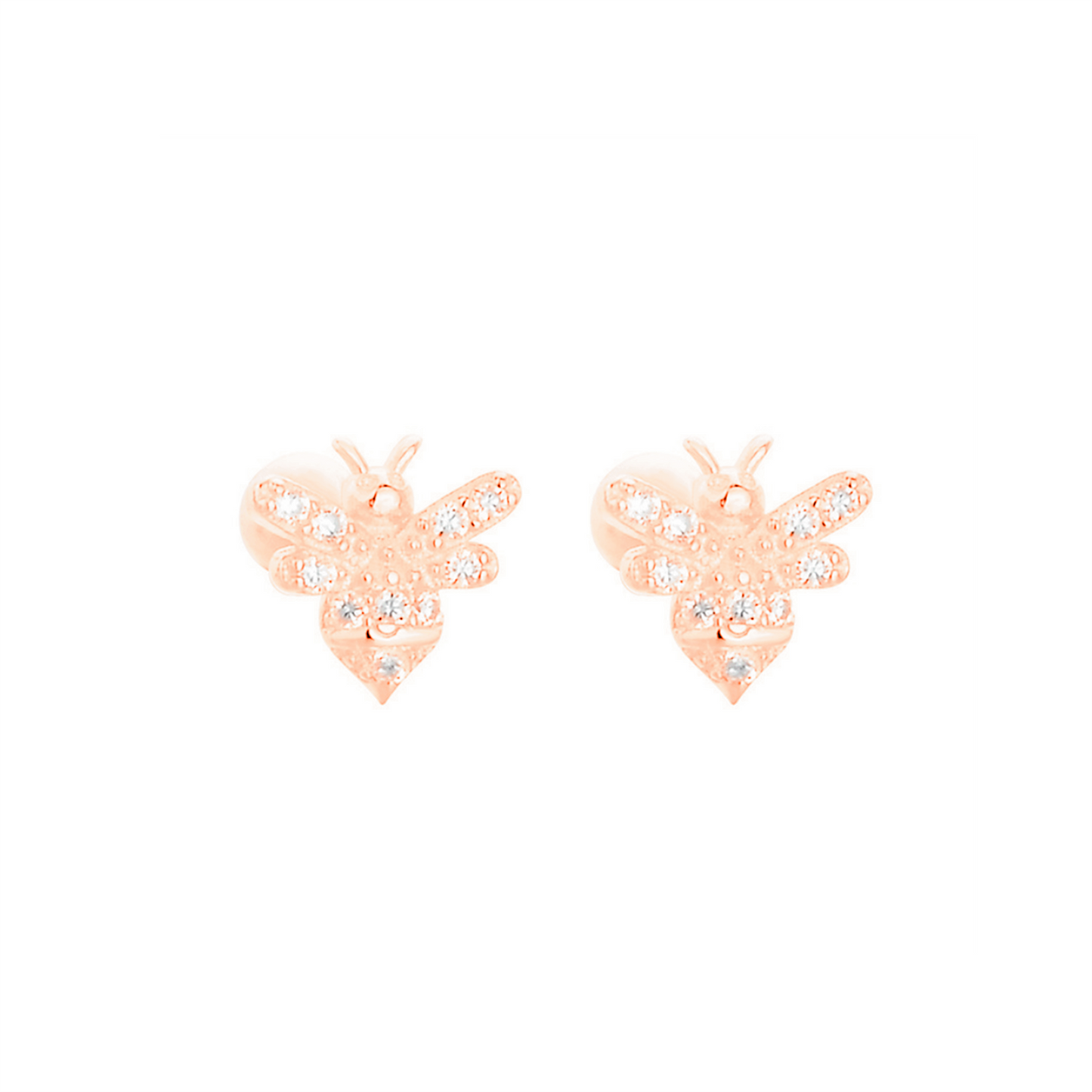 Bee Stud Earrings with CZ Beads and Screwbacks in Rose Gold, 18K Gold & Sterling silver - sugarkittenlondon