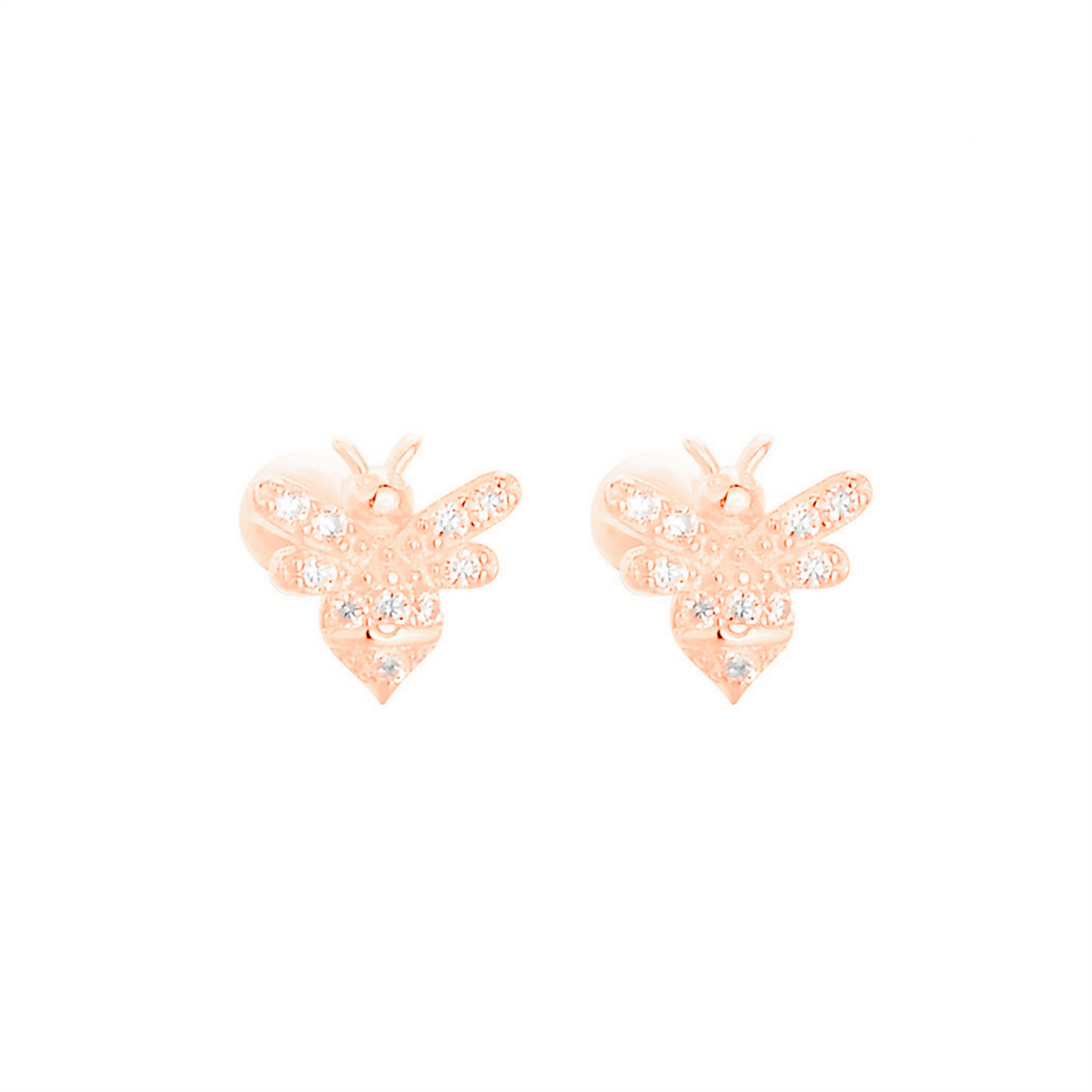 Bee Stud Earrings with CZ Beads and Screwbacks in Rose Gold, 18K Gold & Sterling silver - sugarkittenlondon