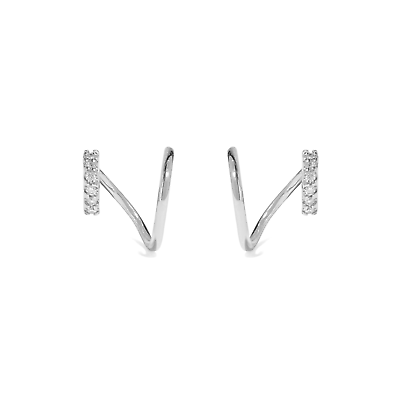 925 Sterling Silver Half Eternity CZ Twirl Wire Faux Double Piercing Earrings - sugarkittenlondon