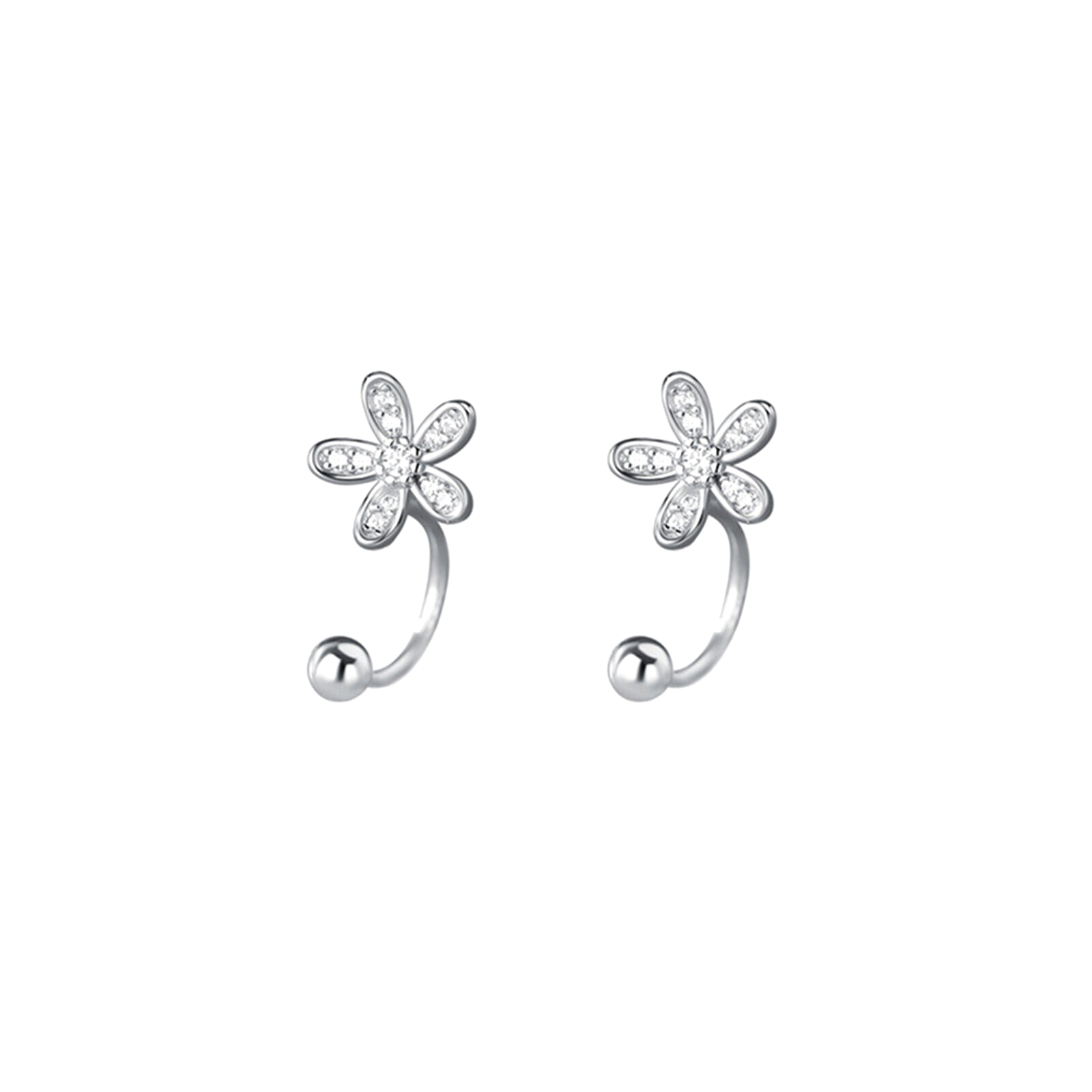 Sterling Silver Paved CZ Flower Barbell Bead Screw Back Jacket Earrings for Women - sugarkittenlondon