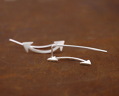 Sterling Silver Curved Ear Crawler Earrings with Double Shooting Arrows - sugarkittenlondon