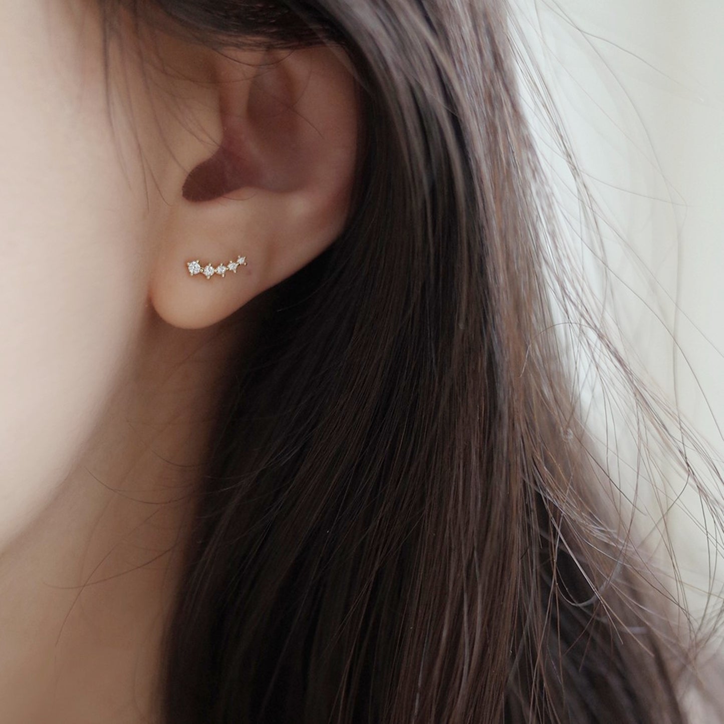 Minimalist Gold Stud Earrings on Sterling Silver with CZ Star Links - sugarkittenlondon