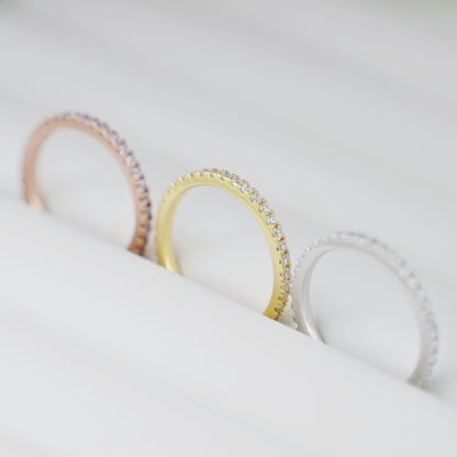 2mm Paved CZ Crystal Full Eternity Ring in 18K Gold over Sterling Silver - sugarkittenlondon