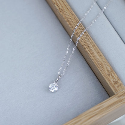 7mm Clear CZ Solitaire Pendant Necklace in Sterling Silver with 3 Chains - sugarkittenlondon