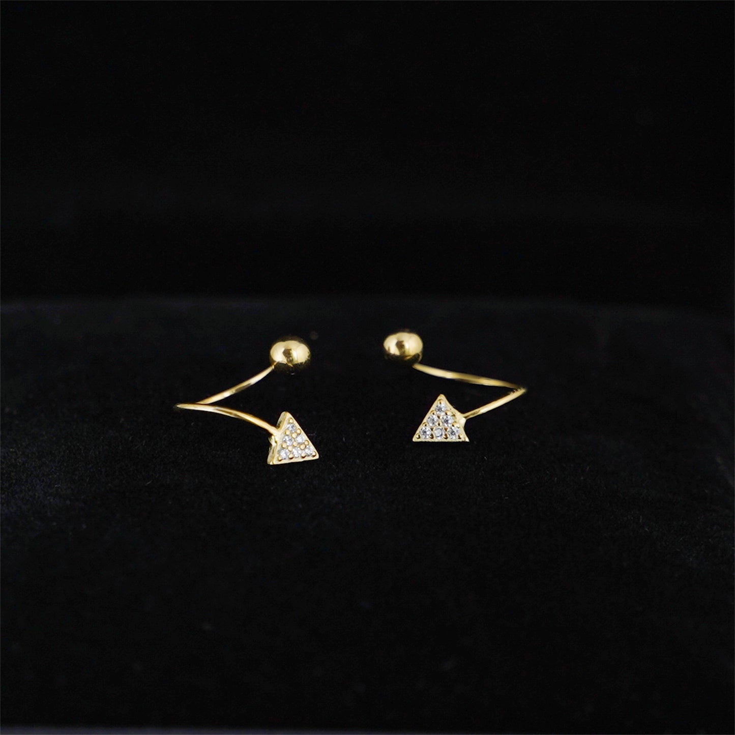 CZ Arrow Stud Earrings | Twirl Wire Huggie Screw Back Beads Earrings in 18K Gold on Sterling Silver - sugarkittenlondon