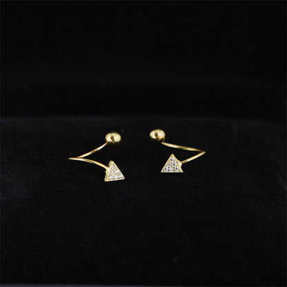 CZ Arrow Stud Earrings | Twirl Wire Huggie Screw Back Beads Earrings in 18K Gold on Sterling Silver - sugarkittenlondon