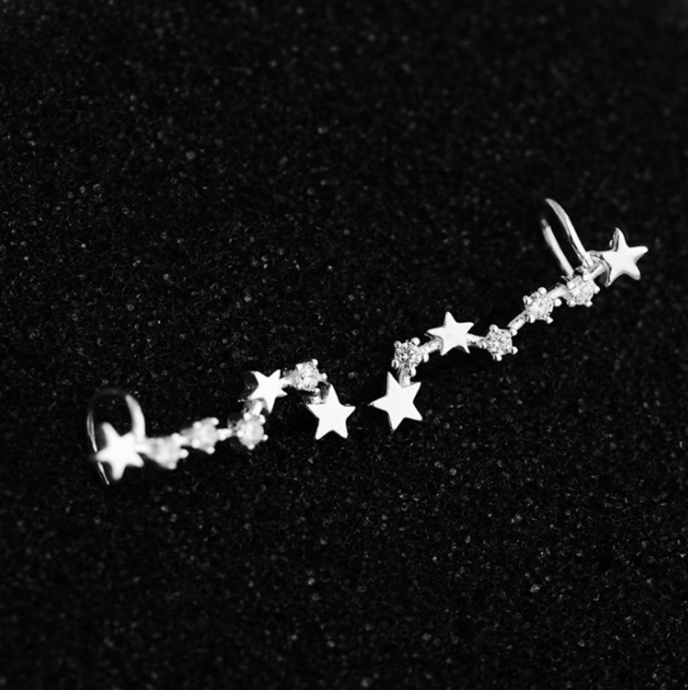 Sterling Silver CZ Celestial Stars Ear Pin Crawler Climber Earrings - sugarkittenlondon