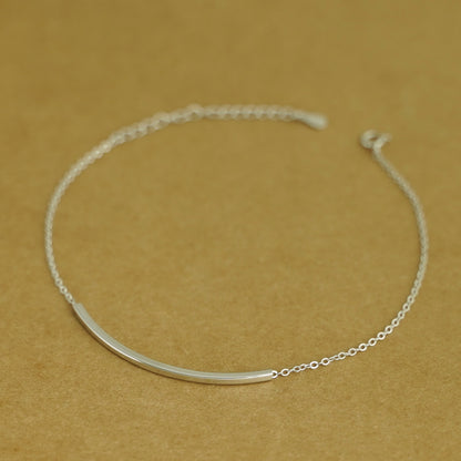 Sterling Silver Hollow Curved Square Noodle Tube Curb Chain Anklet 19.5 - 23.5cm - sugarkittenlondon