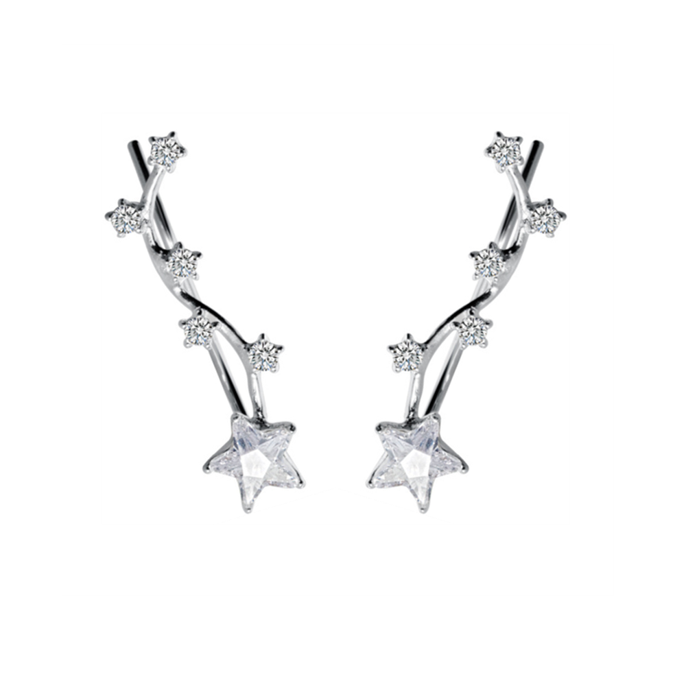 Sterling Silver Star Cubic Zirconia Zodiac Cuff Climber Crawler Hook Earrings - sugarkittenlondon