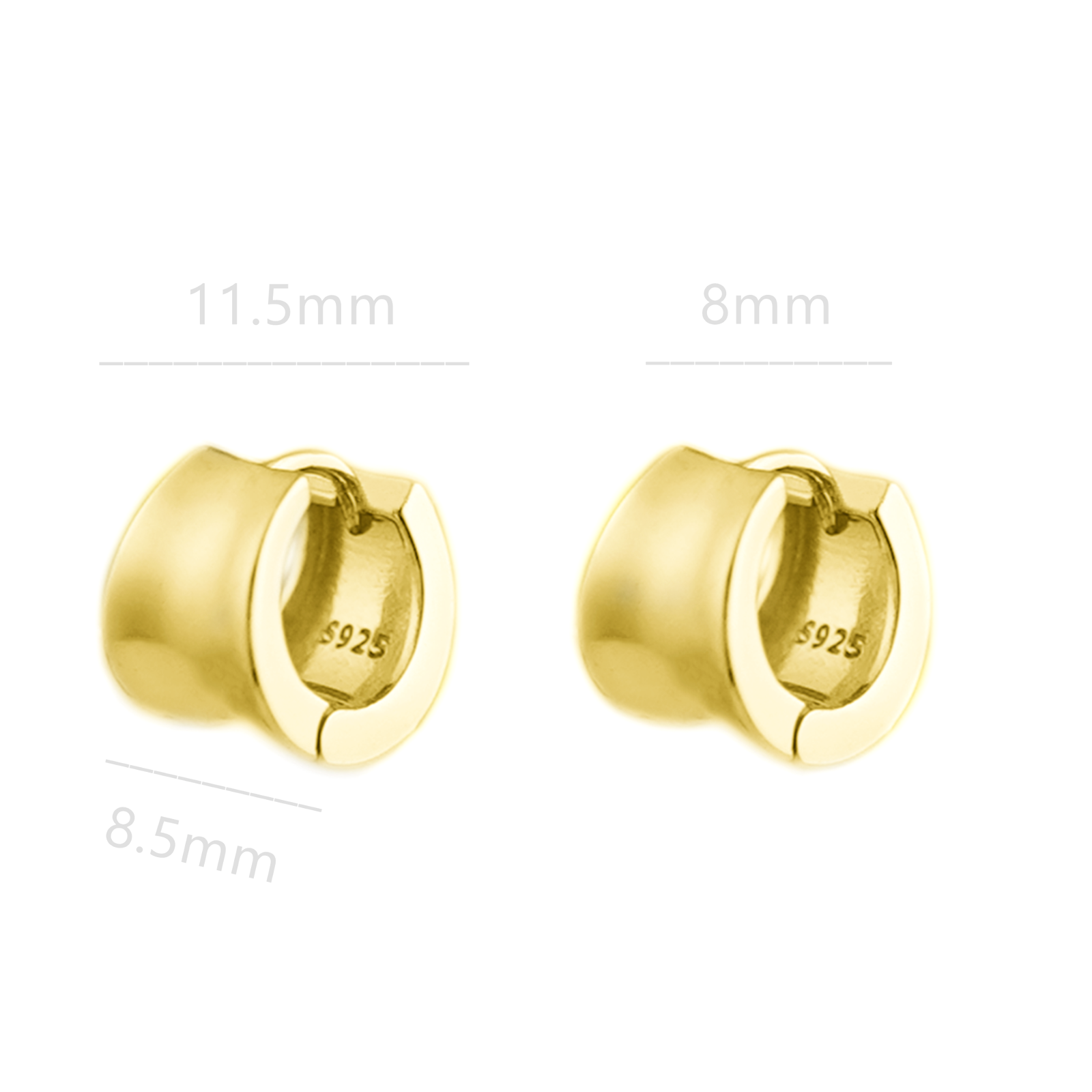 18K Gold Concave Hoop Drop Earrings on Sterling Silver - sugarkittenlondon