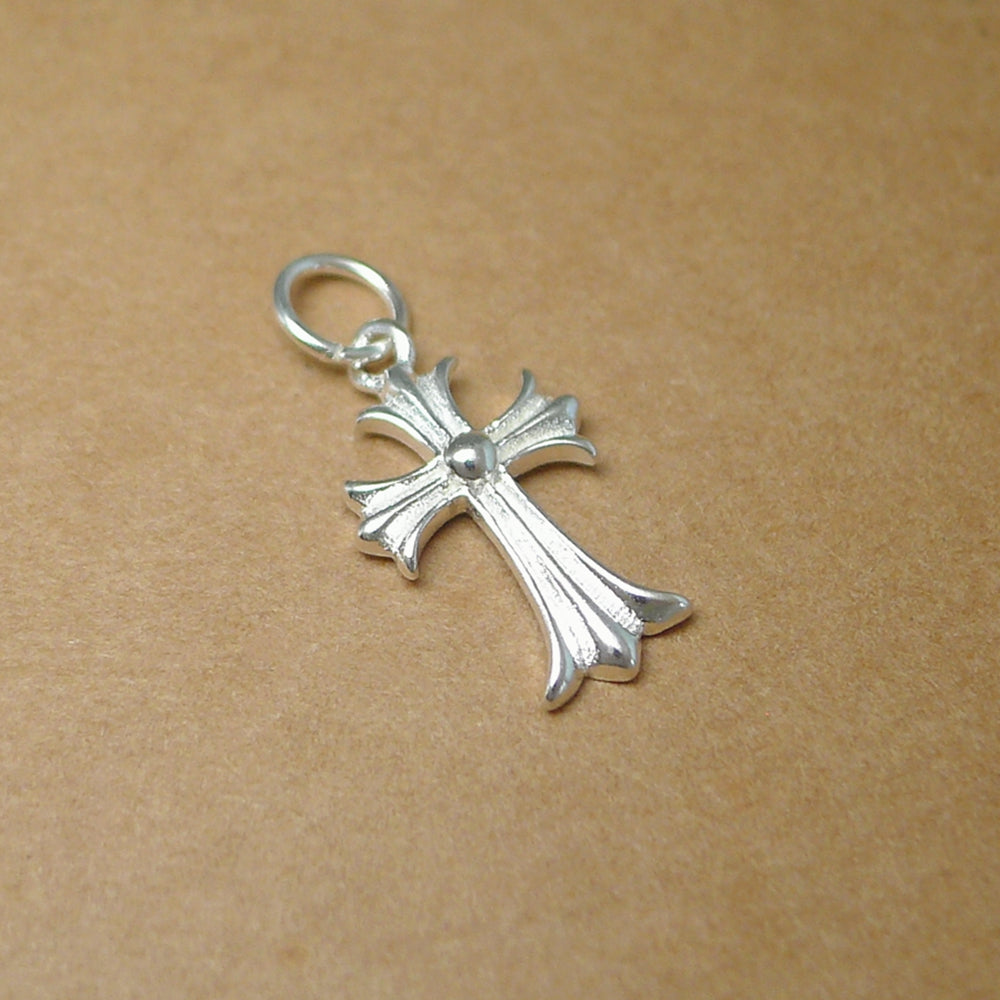 Sterling Silver Cross Pendant with Fleur De Lis Design (15mm x 10mm) - sugarkittenlondon