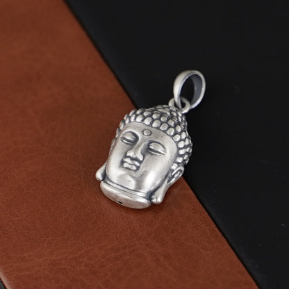 Fine Silver Oxidized 999 Matte Hollow 3D Buddha Head Pendant - sugarkittenlondon