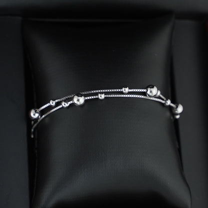 Rhodium on Sterling Silver 3mm 5mm Ball Beads Double Layer Box Chain Bracelet - sugarkittenlondon