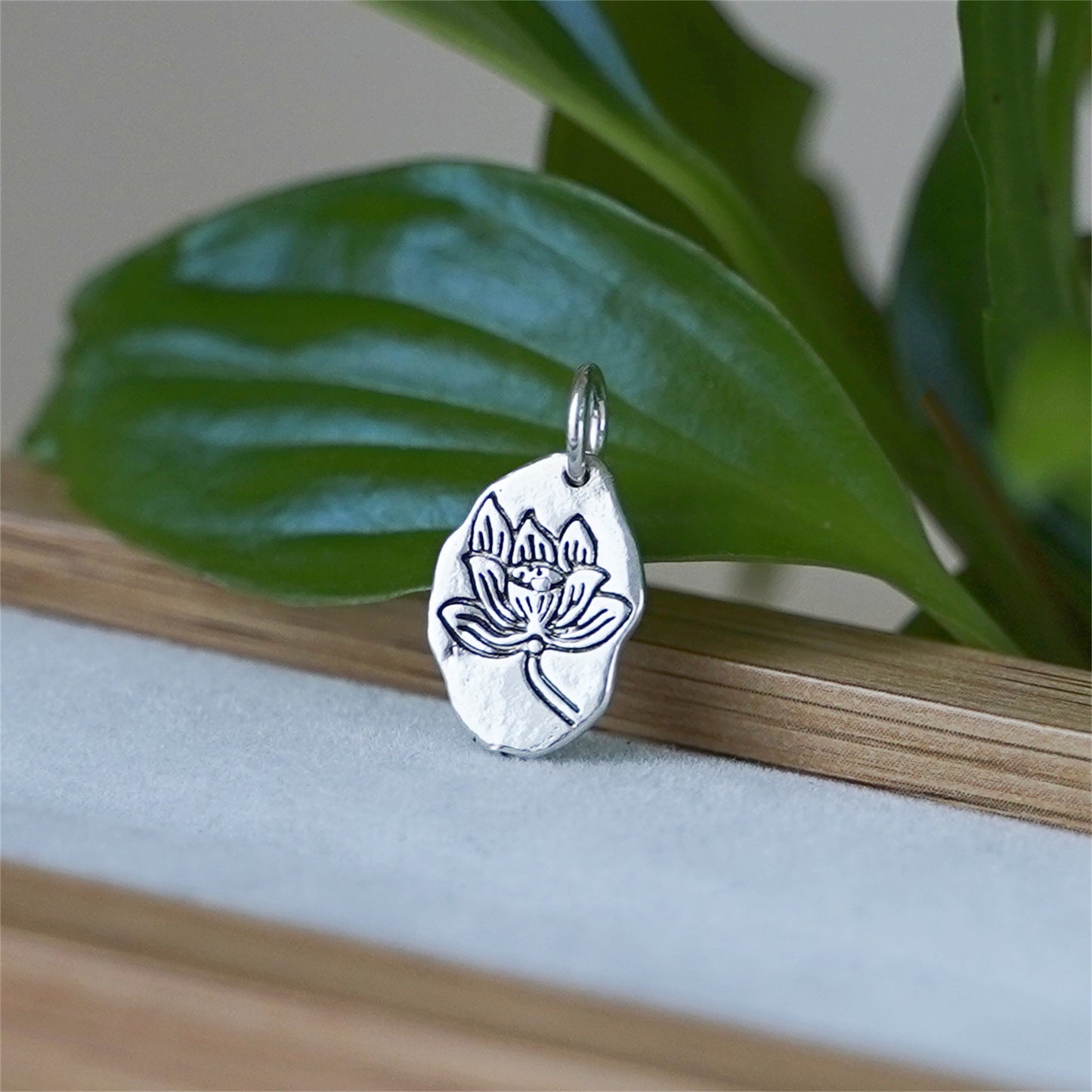 Lotus Flower Pendant Charm in Sterling Silver with Oxidized Finish - sugarkittenlondon