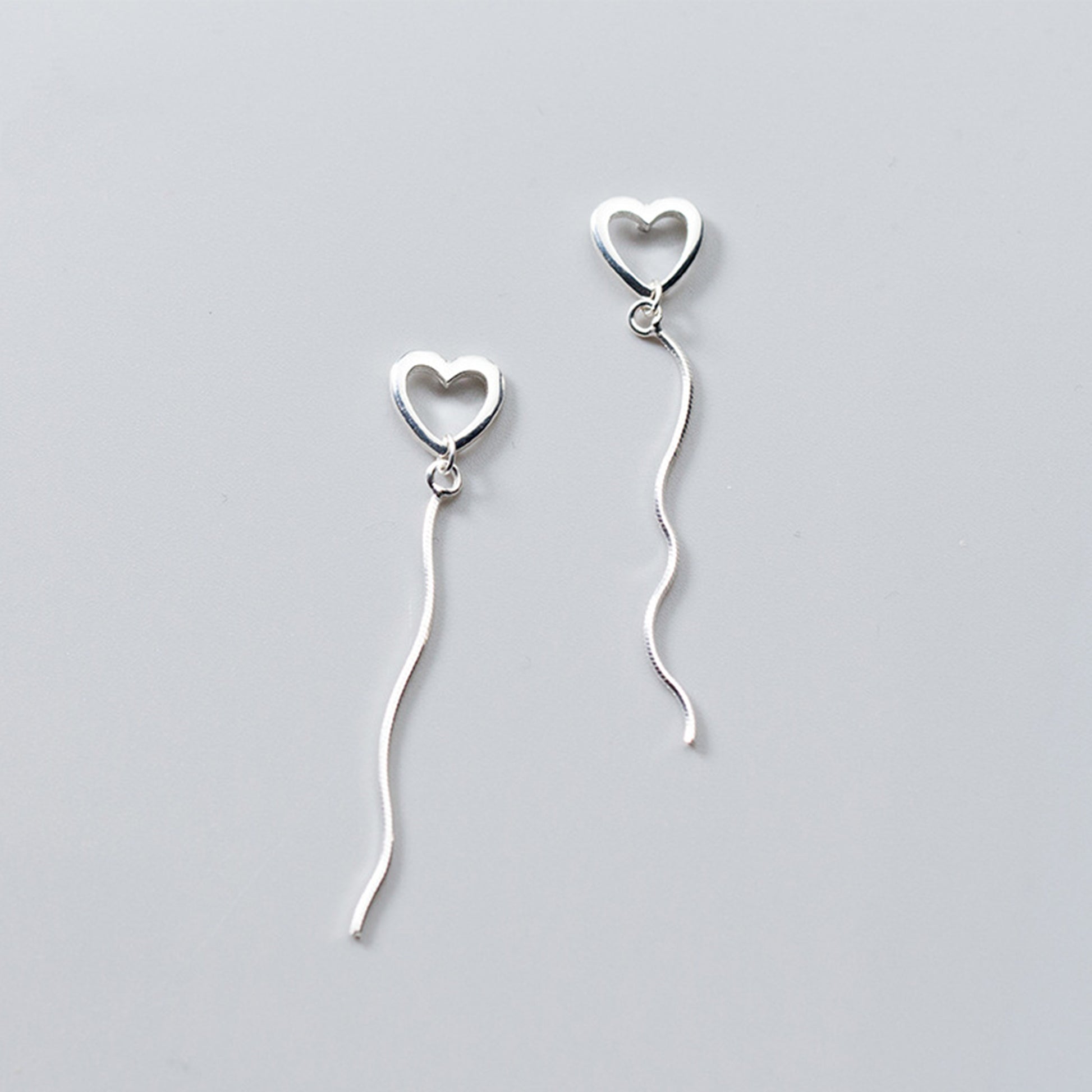 Sterling Silver Hollow Love Heart Snake Chain Stud Earrings | Dangle Drop - sugarkittenlondon