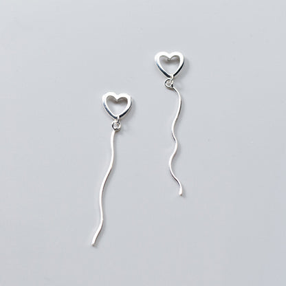 Sterling Silver Hollow Love Heart Snake Chain Stud Earrings | Dangle Drop - sugarkittenlondon