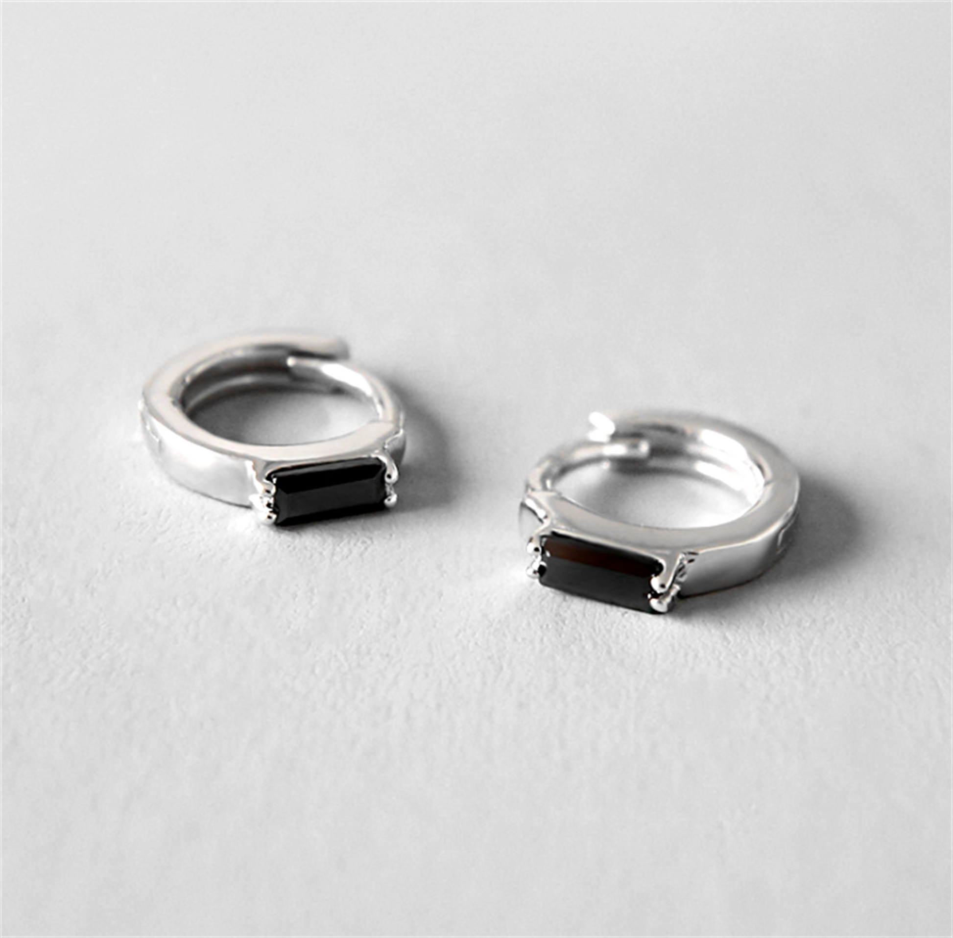 Black CZ Hinged Hoop Earrings in Sterling Silver - 7mm - sugarkittenlondon