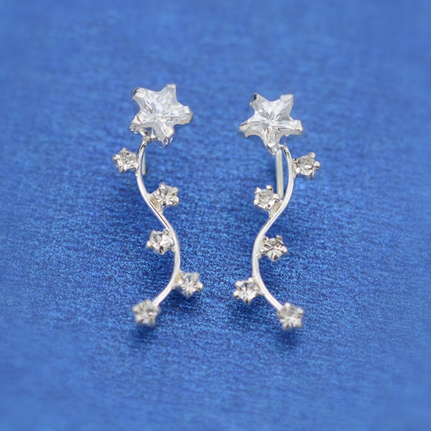 Sterling Silver Star Cubic Zirconia Zodiac Cuff Climber Crawler Hook Earrings - sugarkittenlondon