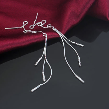 Long Drop Pull Through Threader Earrings in 925 Sterling Silver - sugarkittenlondon