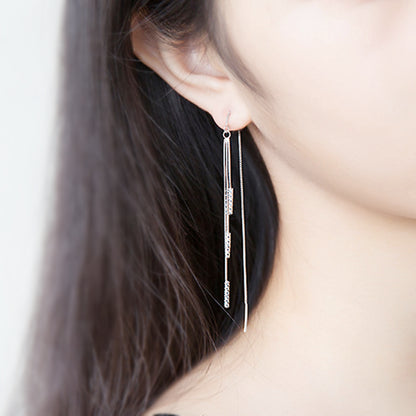 Long Drop Pull Through Threader Earrings in 925 Sterling Silver - sugarkittenlondon