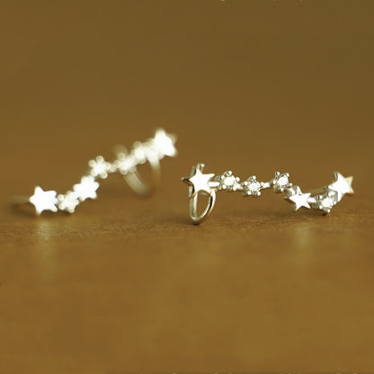 Sterling Silver CZ Celestial Stars Ear Pin Crawler Climber Earrings - sugarkittenlondon