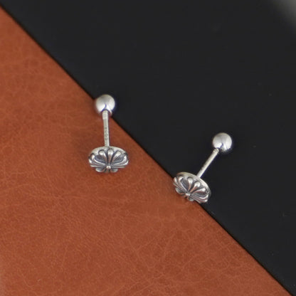 Screw Back Earrings | Sterling Silver 6mm Oxidized Fleury Cross Dot Barbell Bead Earrings - sugarkittenlondon