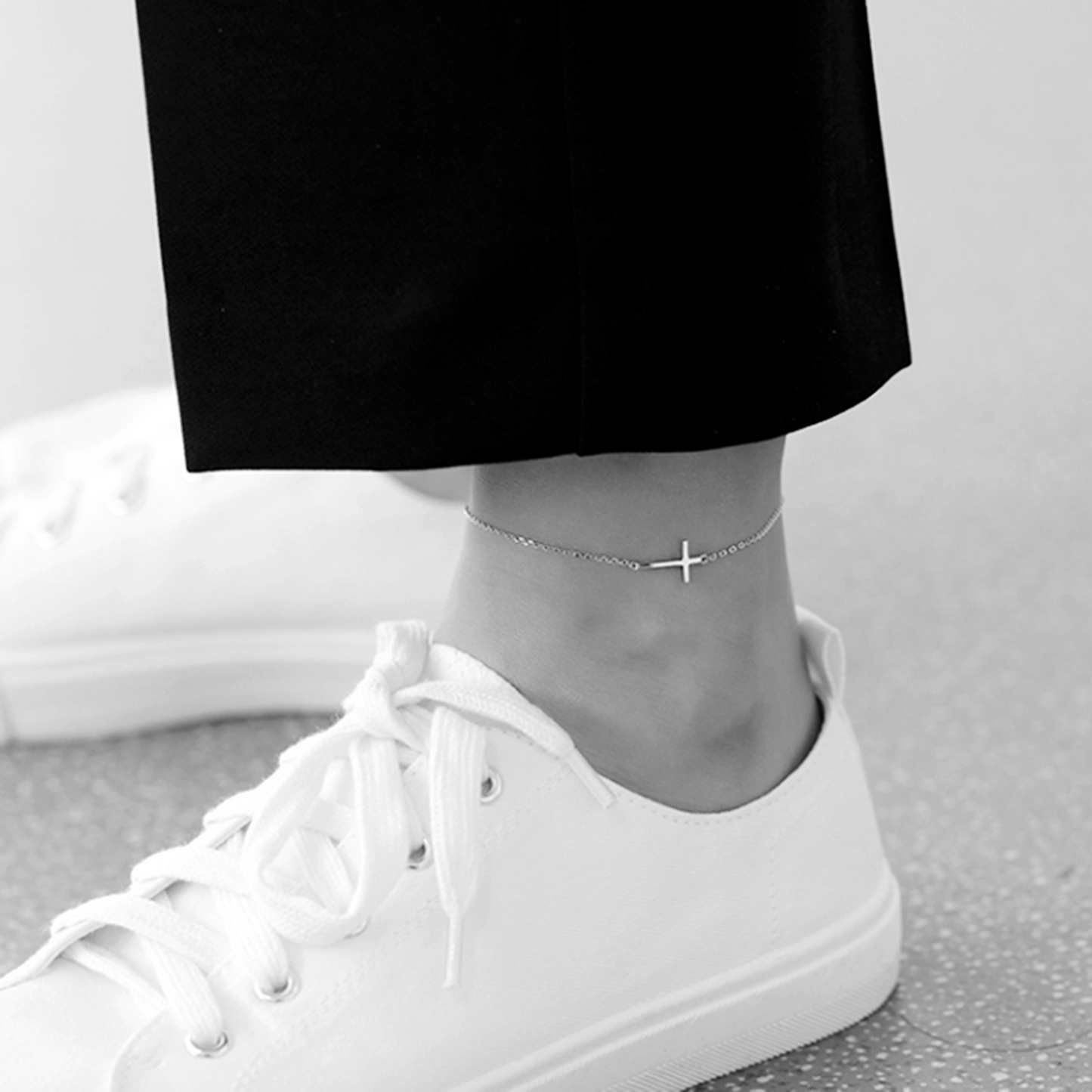 Sterling Silver Horizontal Sideways Layer Cross Chain Bracelet Anklet 19-22cm - sugarkittenlondon