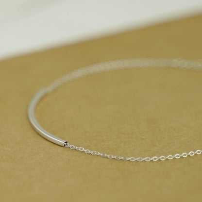 Sterling Silver Hollow Curved Square Noodle Tube Curb Chain Anklet 19.5 - 23.5cm - sugarkittenlondon