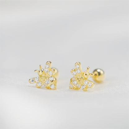 Bee Stud Earrings with CZ Beads and Screwbacks in Rose Gold, 18K Gold & Sterling silver - sugarkittenlondon