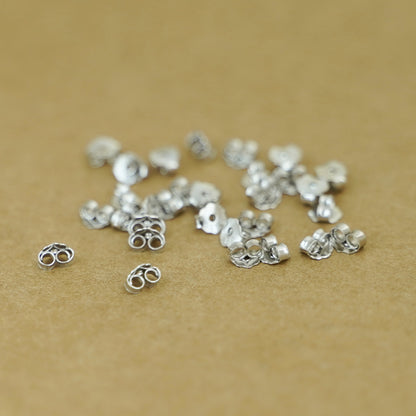 Rhodium on Sterling Silver 4mm Butterfly Backs Fit Stud Earrings Scroll Stopper - sugarkittenlondon