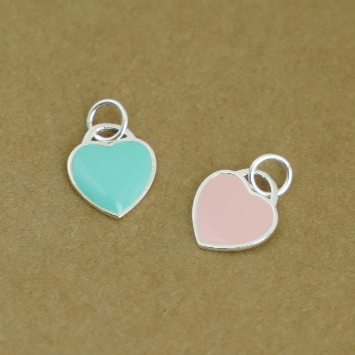 Sterling Silver Pink Turquoise Heart Pendant Charm with Glazed One Side - sugarkittenlondon