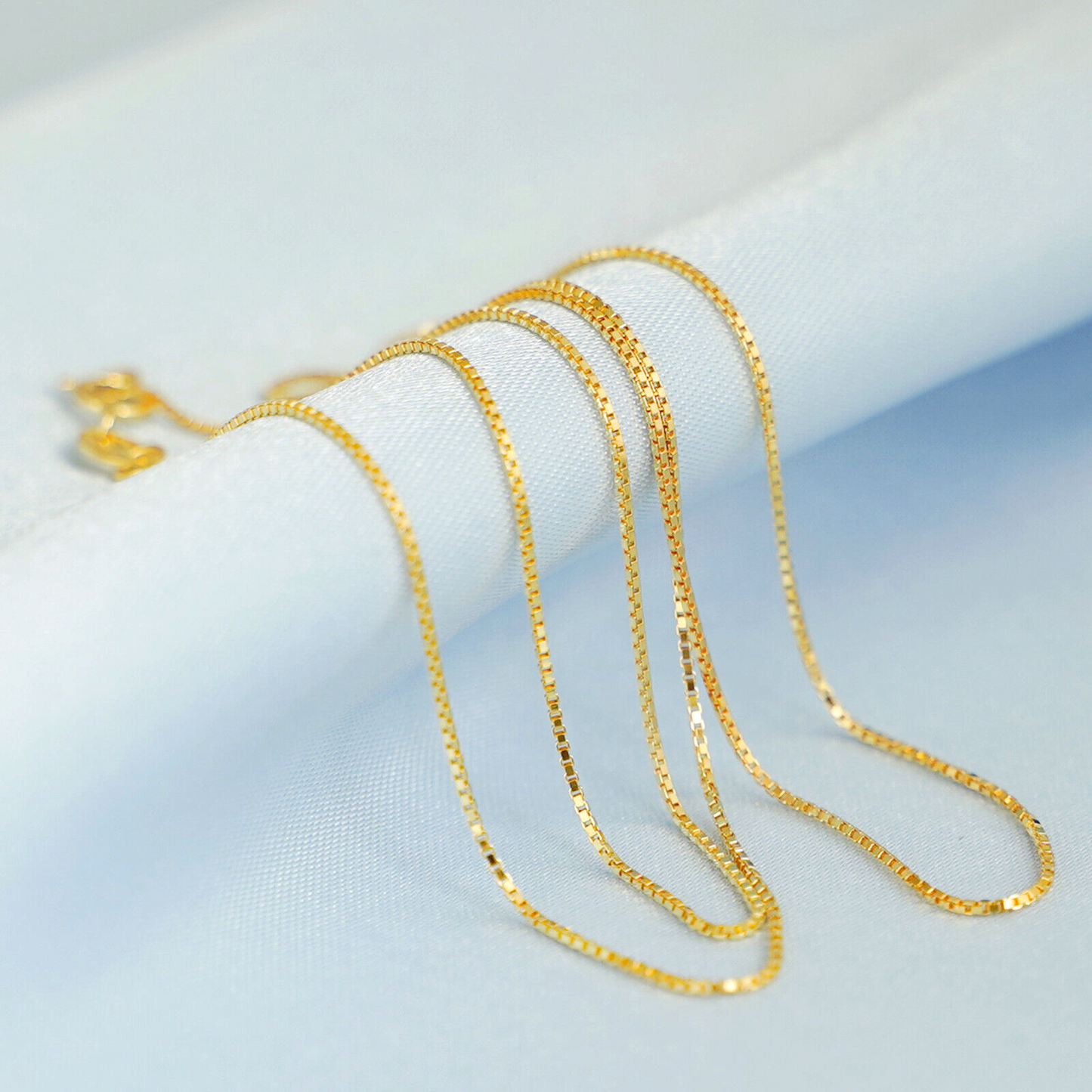 18K Gold on Sterling Silver 0.7mm Box Chain 17.7 inch 45cm 1.2g - sugarkittenlondon