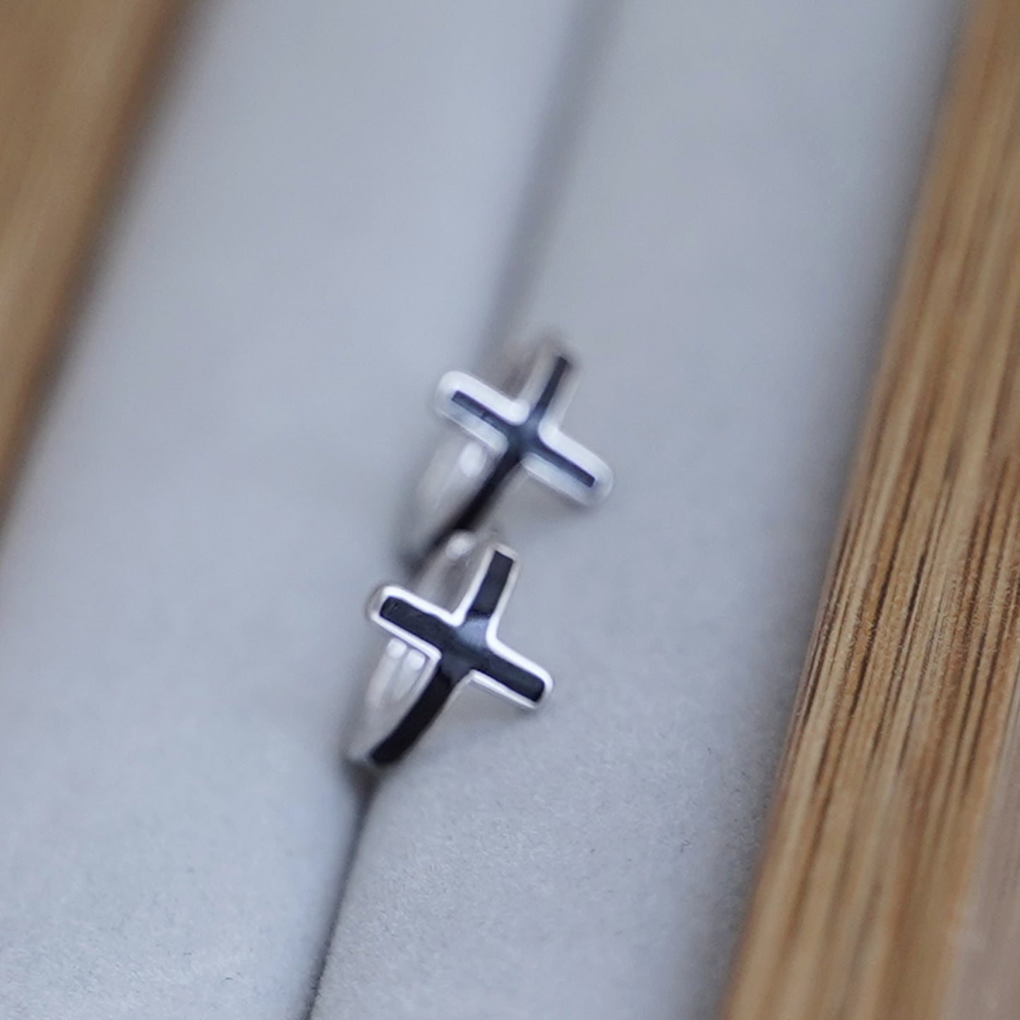 9mm Cross Hoop Earrings in Sterling Silver with Black Glaze - sugarkittenlondon