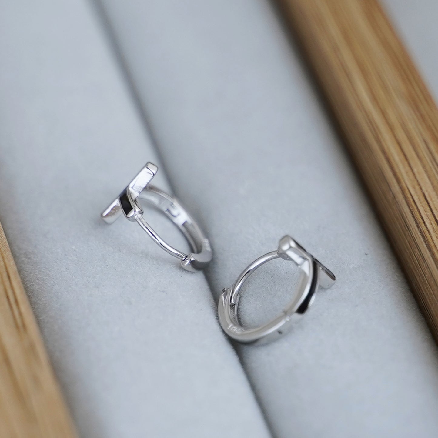 9mm Cross Hoop Earrings in Sterling Silver with Black Glaze - sugarkittenlondon