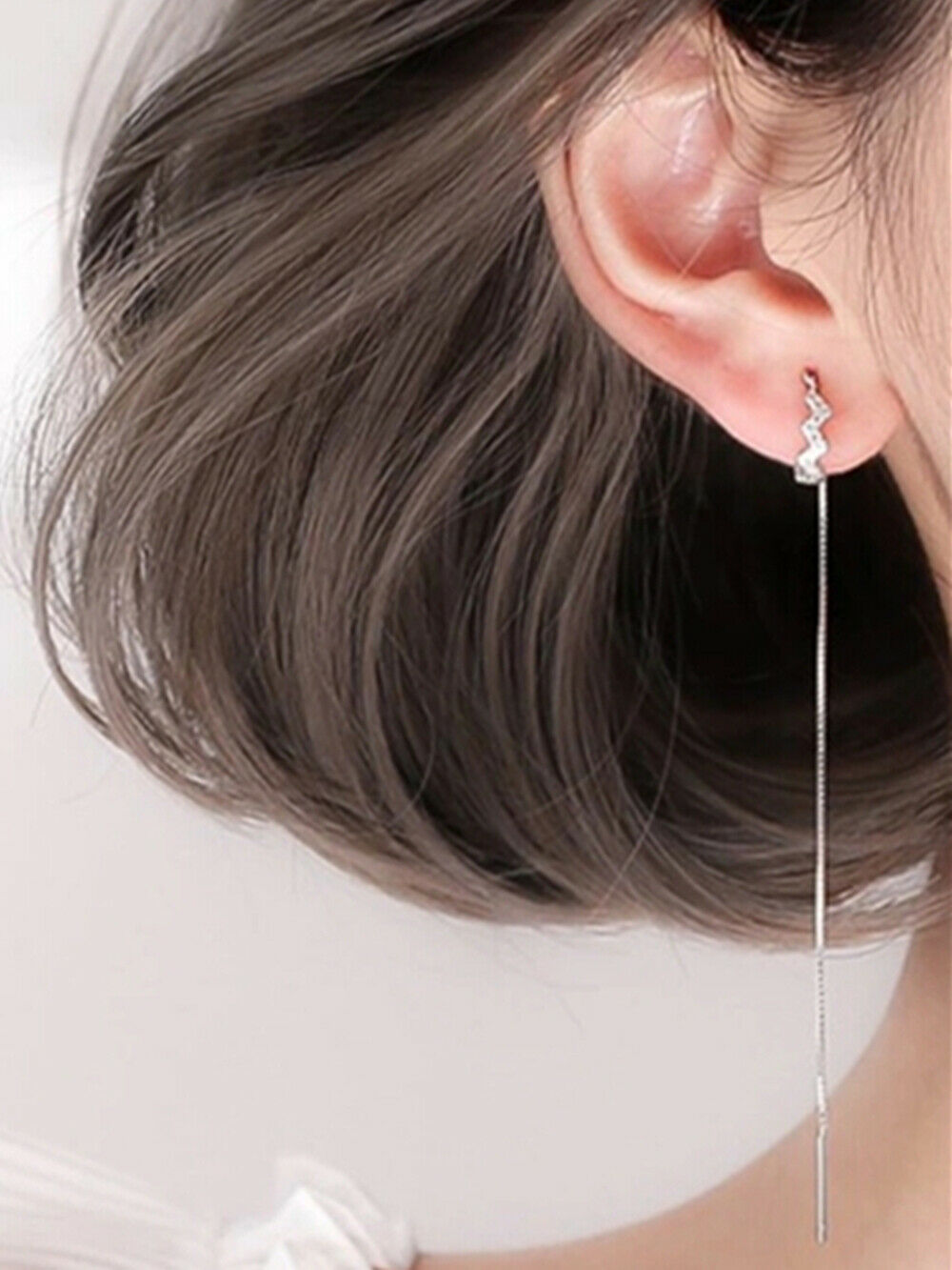 925 Sterling Silver Tassel Earrings with CZ Zigzag Cuff - Perfect for Any Occasion - sugarkittenlondon