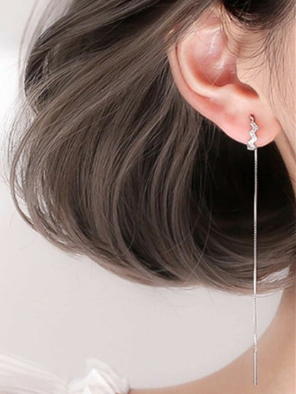 925 Sterling Silver Tassel Earrings with CZ Zigzag Cuff - Perfect for Any Occasion - sugarkittenlondon