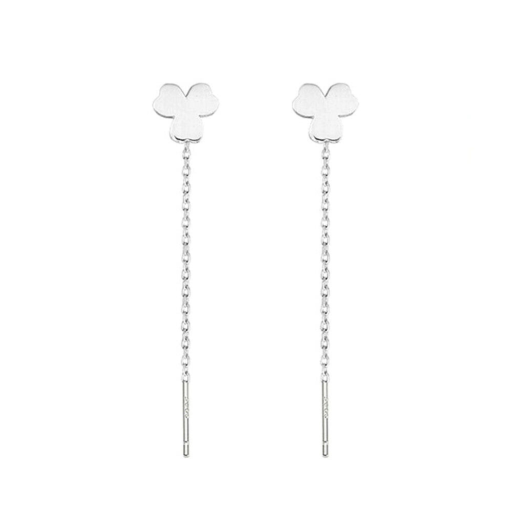 925 Sterling Silver Shamrock Threader Dangle Earrings - sugarkittenlondon