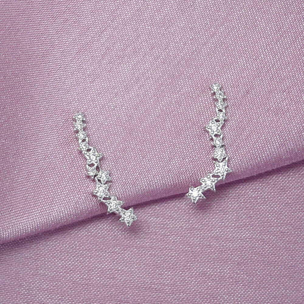 Sterling Silver CZ Asymmetrical Star Constellation Ear Crawler Drop Earrings - sugarkittenlondon