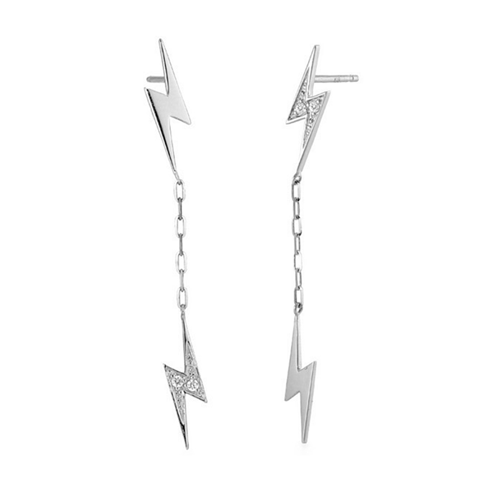 Sterling Silver Asymmetrical Lightning Bolt Drop Dangle Stud Earrings - sugarkittenlondon