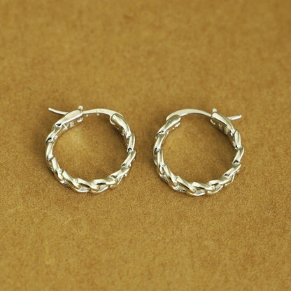 Unisex Sterling Silver Curb Chain Hoop Earrings with French Lock Closure - sugarkittenlondon