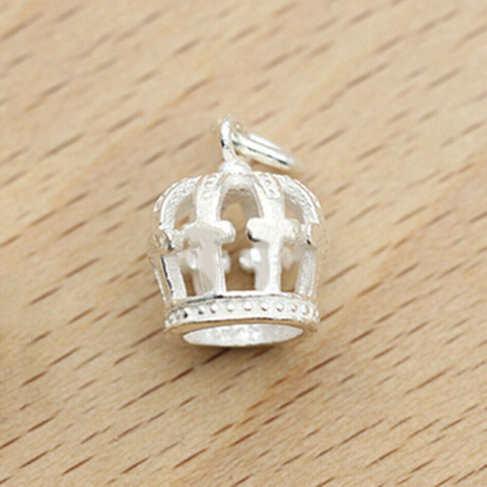 925 Sterling Silver Crown Pendant with Cross Bead Charm - sugarkittenlondon