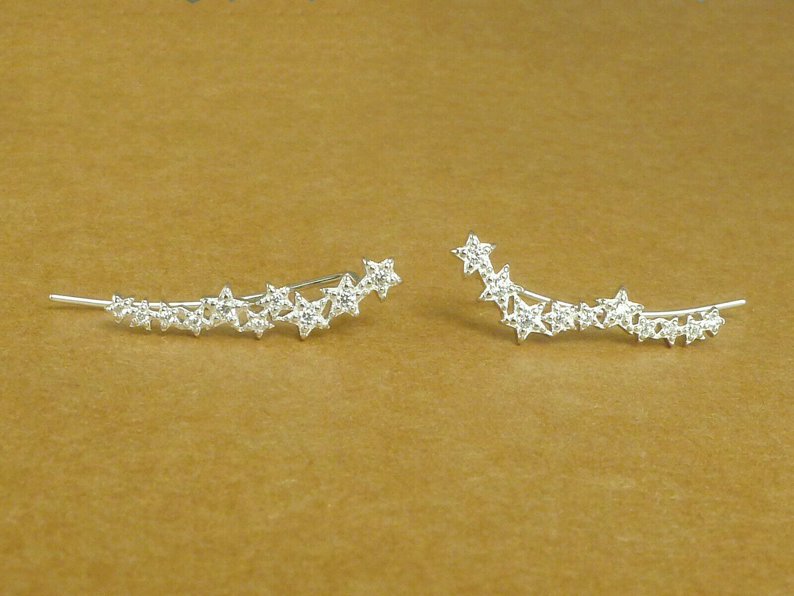 Sterling Silver CZ Asymmetrical Star Constellation Ear Crawler Drop Earrings - sugarkittenlondon