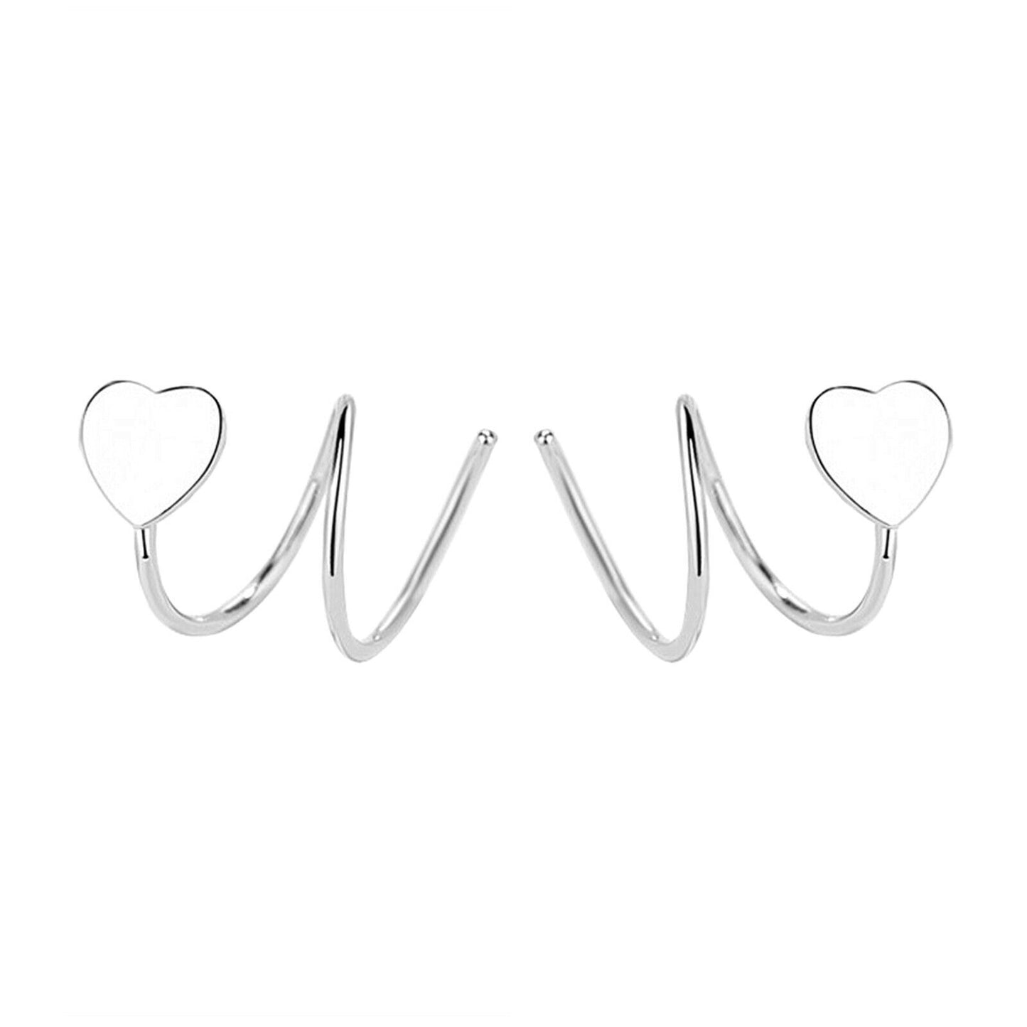 Sterling Silver Heart Twirl Huggie Earrings with Reverse Worn Wire - sugarkittenlondon